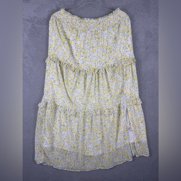 Dainty yellow floral elastic waist tiered maxi skirt size M preowned prairie - Picture 3 of 9